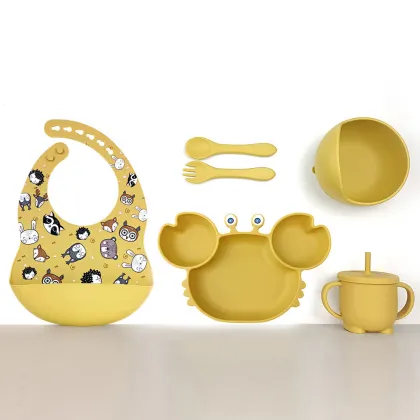 Crab Plate 6pcs Silicone Feeding Set Baby Tableware