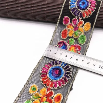Wholesale Ethnic Style Flower Mesh Embroidered Trimmings for Luggage, Clothing Accessory