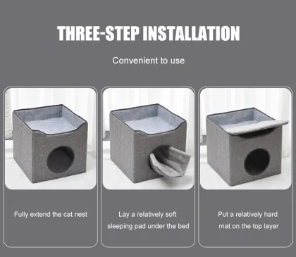 Foldable Indoor Pet House with Cat Scratch Board, Ball, and Cube Design for Cats