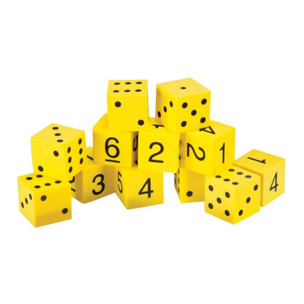 Bright yellow spot and number foam d6 dice high quality bright yellow