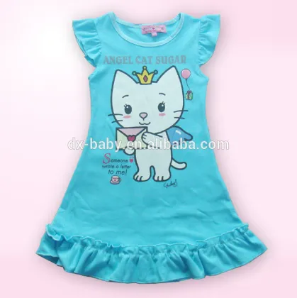 Fashion girl dress Angel cat print girls dresses 2016