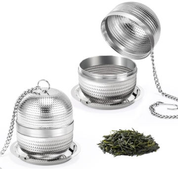 Logo disesuaikan Logam Teh Stainless Tea Infuser dengan cangkuk rantai dan dulang titisan