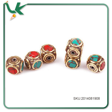 DIY Jewelry Accessories Nepal Handmade Inlaid Copper Red Coral Turquoise Beads jewelry Factory Direct