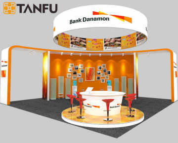 9m Island Tradeshow Booth with Round Hanging Banner
