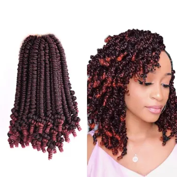 Wholesale 8inch Ombre Brown Red Fluffy Pre-twisted Passion Spring Bomb Twist Crochet Braiding Hair Synthetic Hair Extensions