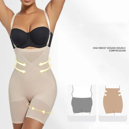 Large Size Postpartum Shaping Underwear: High-Waist Belly Pants with Suspenders for Seamless Abdomen Support