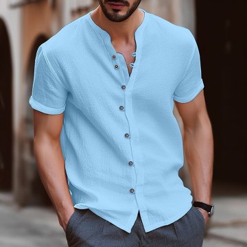 Cotton Linen Short Sleeve Men's Retro Casual Shirt - OEM