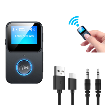 Mini MP3 Player Bluetooth 5.0 Audio Adapter 2-in-1 Transmitter Receiver with Screen and Remote Control
