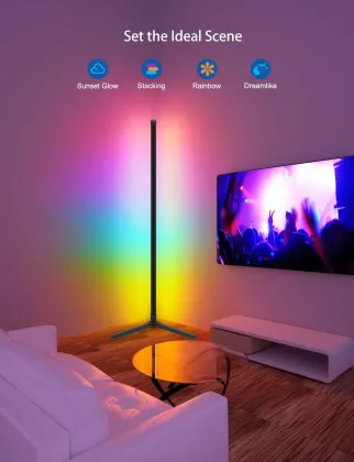 Modern Brass Floor Lamp with Colorful RGB Lighting