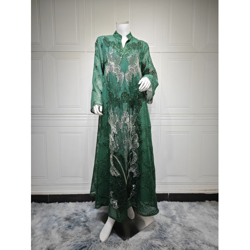 Lüks Boncuklu Payet Örgü İşlemeli Abaya