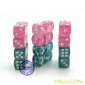 Bescon Ethereal Glitter 12mm 6 Sided Game Dice Set of 24pcs in Velvet drawstring Pouch, Pink and Teal (12pcs of each color)