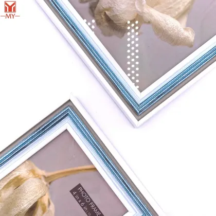 PS Plastic Photo Frame Slotted Sky-blue Little Scale Design Photo Frame