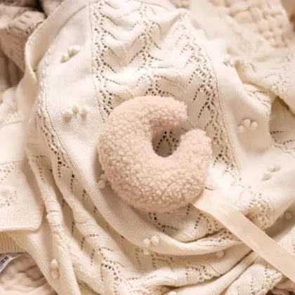Beige Brown Teddy Moon Pacifier Clip - Custom Soft Plush Baby Comforter Holder