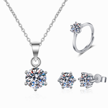 Certified Moissanite Diamond Jewelry Sets: Including Earrings, Rings, Necklace on 925 Sterling Silver - D Color VVS Grade