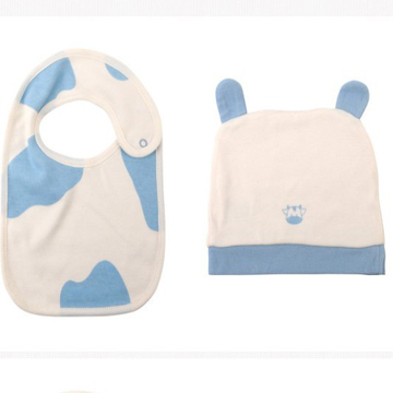 100% cotton baby hat and bib set