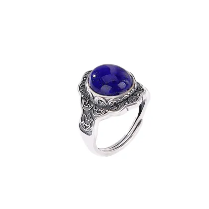 S999 Sterling Silver Lapis Lazuli Vintage Distressed Rings