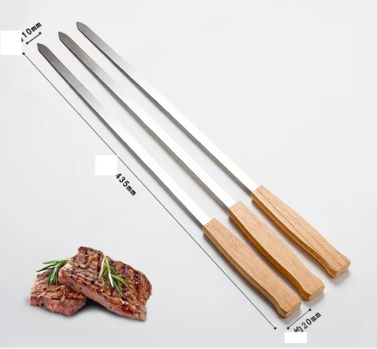 Stainless steel BBQ sticks kabob flat metal bbq skewers 8pcs set