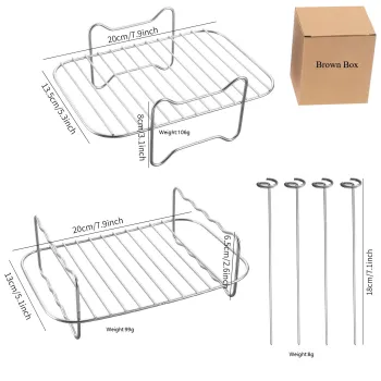 Stainless Steel Air Fryer Accessory Set: Skewer Rack and BBQ Grill for Kitchen Cooking