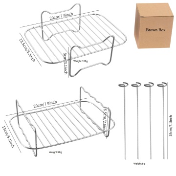Stainless Steel Air Fryer Accessory Set: Skewer Rack and BBQ Grill for Kitchen Cooking