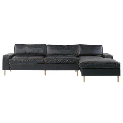 Luxury Customized Black Imperial Leather L Shape Sofa Set for Living Room