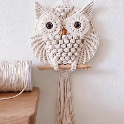 Wholesale Macrame Wise Owl Wall Hanging for Boho Nursery Decoration