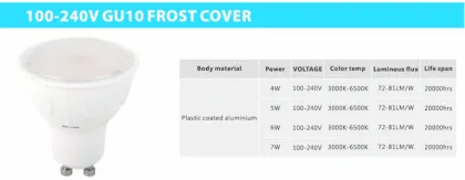 100-240V GU 10 FROST COVER LED BULB LIGHT PLASTIC COATED ALUMINUM LONG LIFE SPAN