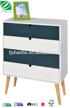SH wood white 3 drawer blue chest for bedroom with leg