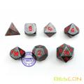 Metallic 7pcs DUNGEONS AND DRAGONS Dice Set, Metal RPG Game Dice With Red Numbers, Metallic 7pcs Polyhedral Dice Set