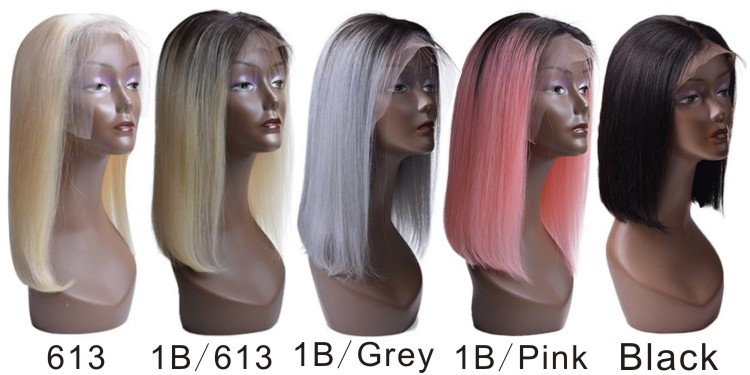 Wholesale Ombre Brazilian Hair Swiss Lace Wig Short Bob Wigs Hair Color 1B/27 Blue Red 99J Lace Front Wig