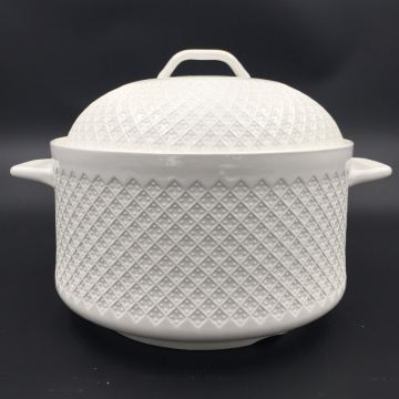 Wholesale Hot Sale Double Handle White Ceramic Soup Tureen 3-4L