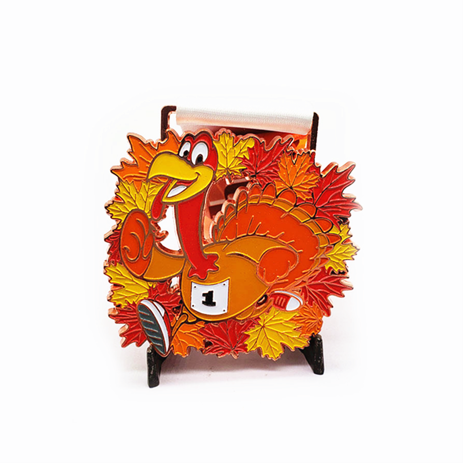 Cartoon Enamel Maple Turkey Run Medal