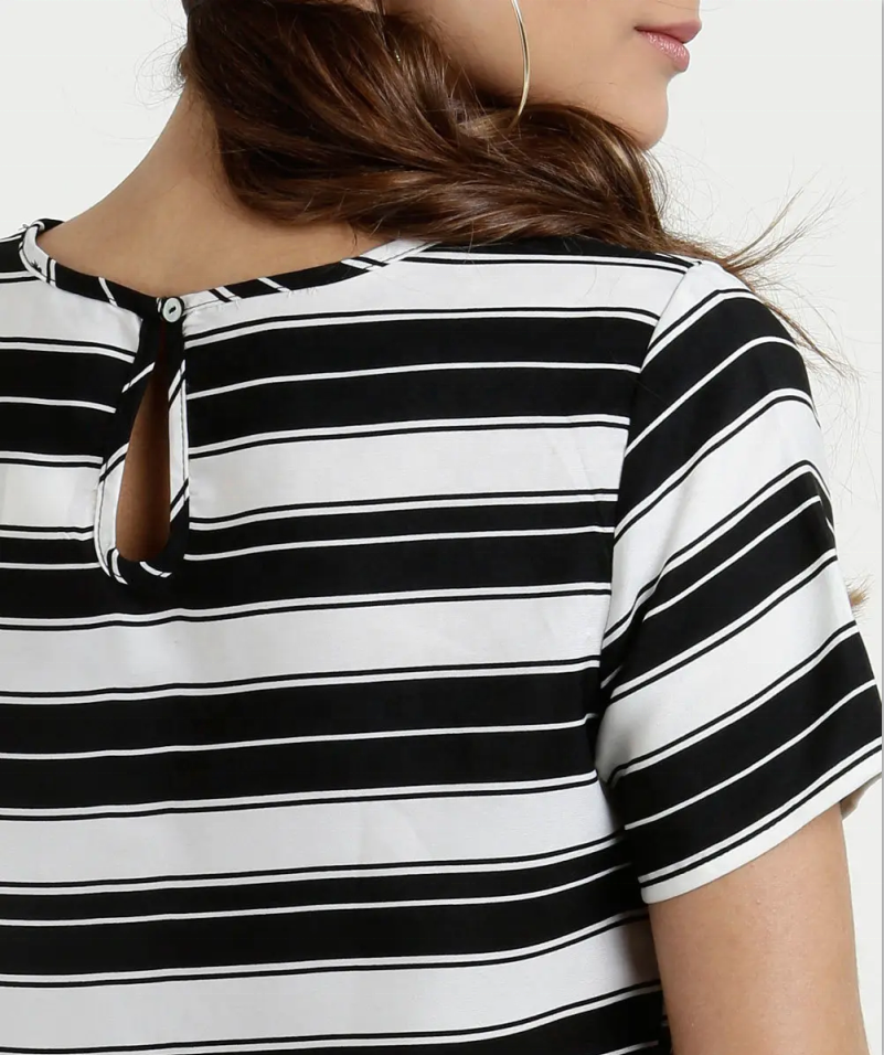 Lady horizontal striped top blouses in summer