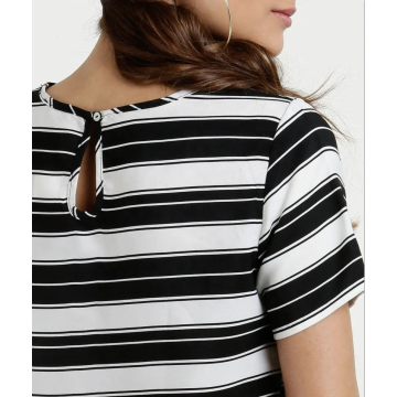 Lady horizontal striped top blouses in summer