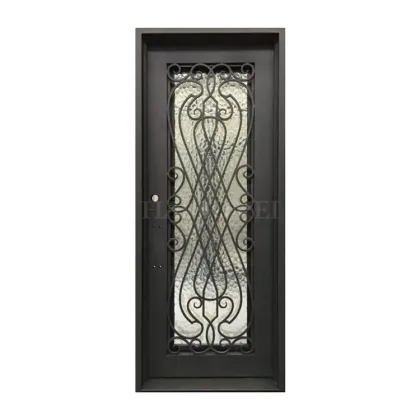 Wrought Iron Exterior Door with Glass and Wood