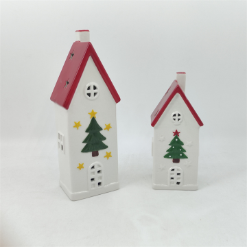 Casa curta de luz LED de cerâmica de Natal