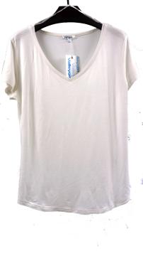 Top de manga corta con cuello en V de alta elasticidad para damas