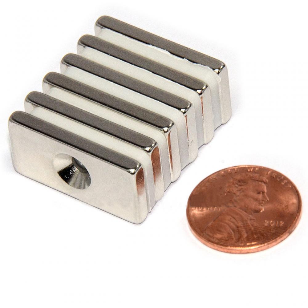 N42 Small Bar Magnet 1x1/2x1/8" w/ One #6 Countersunk Hole Fastener Magnet made of Neodymium Magnet