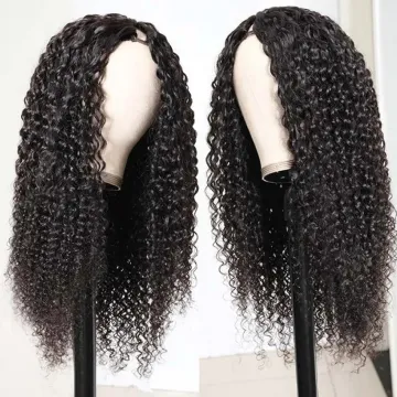 Glueless Kinky Curly U V Part Human Hair Wig - No Leave Out