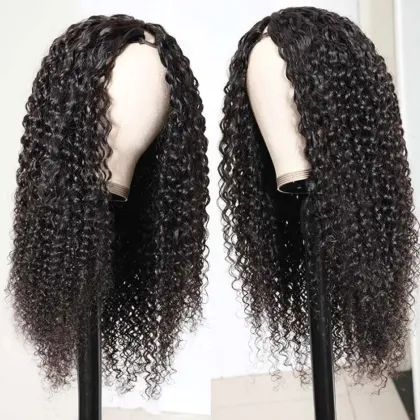 Glueless Kinky Curly U V Part Human Hair Wig - No Leave Out