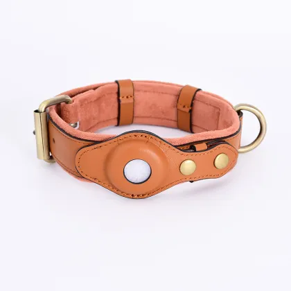 Genuine Leather GPS Tracker AirTag Dog Collar