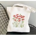 Flowers Cotton Canvas Tote Bag With Zipper