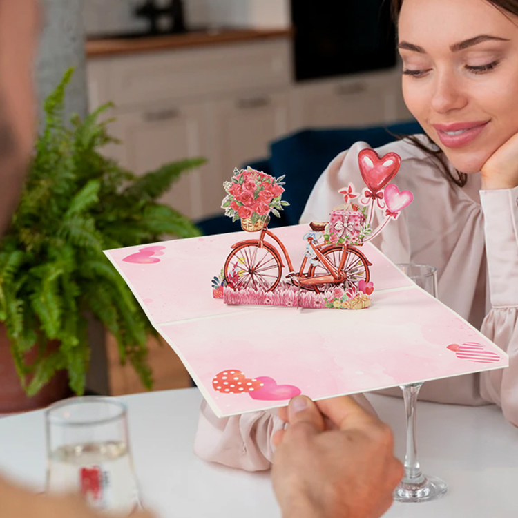 Valentine Pink Bicycle Pop Up Card Display