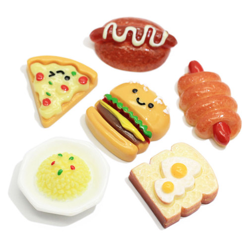 Harz simulierte Lebensmittel Brot Hot Dog Hambugers Pizza Lebensmittel Modell Flatback Cabochon für Home Tisch Ornamente Figur Miniaturen