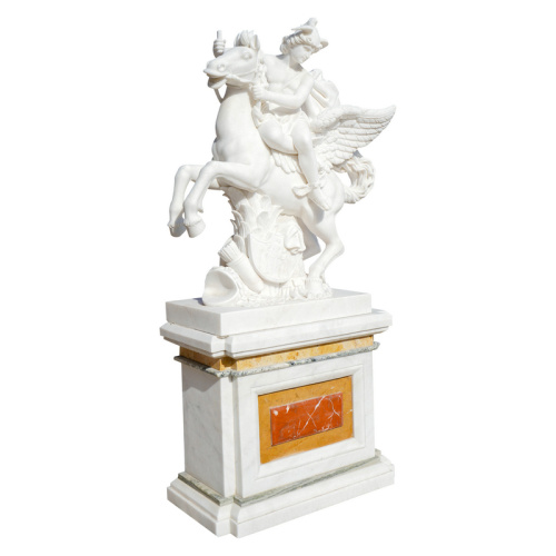 Handmade Marble Winged Horse Statue Dual Tone Base