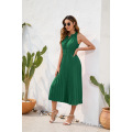 Custom Casual Midi Dress Sleeveless Pleated