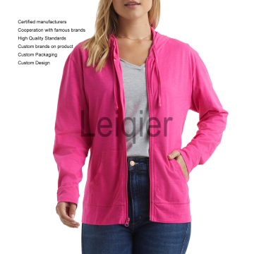 Custom Logo Pink Women's Knit Full Zip Hoodie