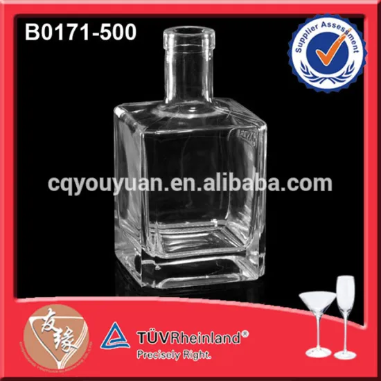 Cork Top Square Whiskey 0.5 L Glass Bottle For Vodka