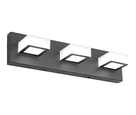 360D Rotation LED Vanity Mirror with IP44 Rating - Acrylic, Matte Black Bathroom Lights