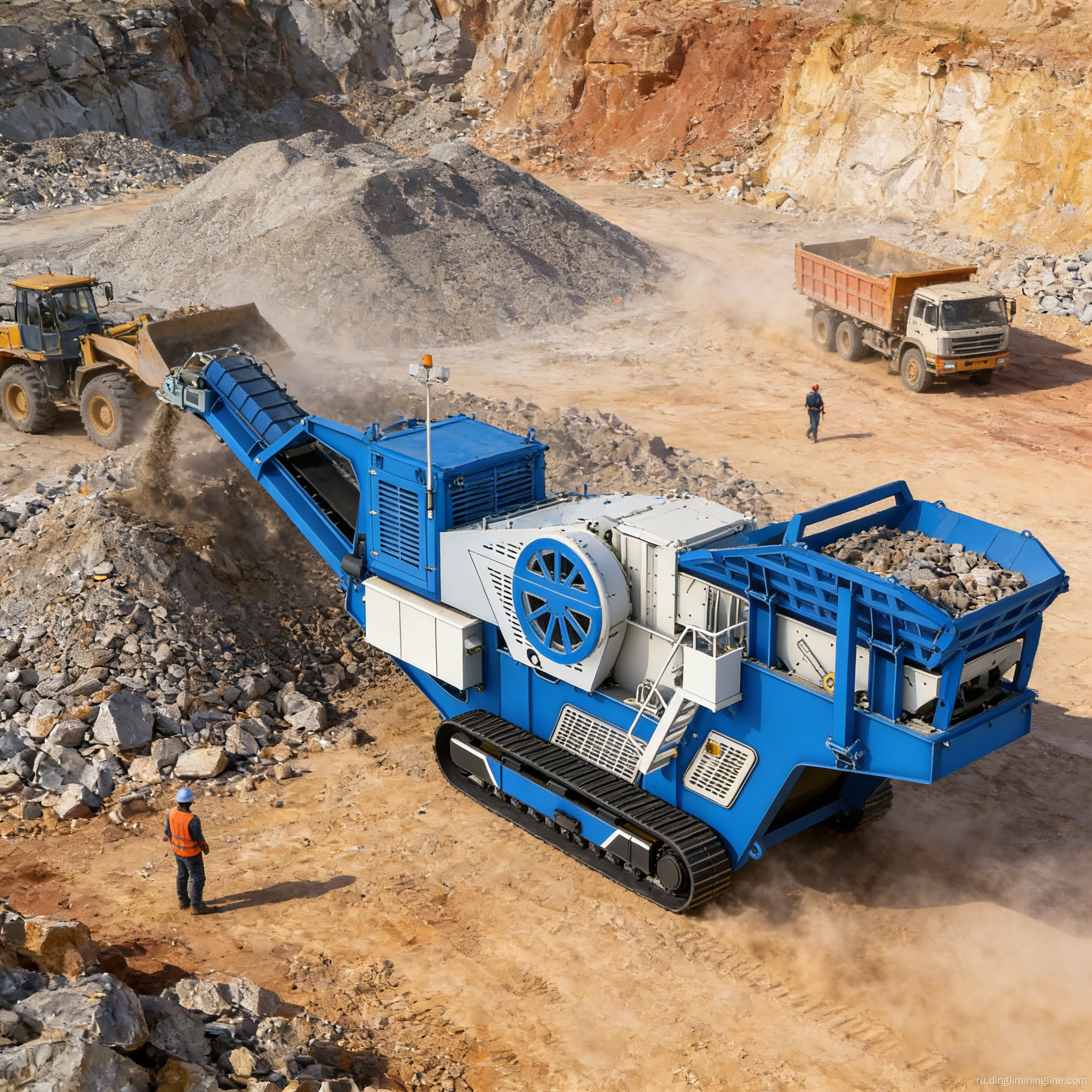 Гусеничная мобильная щековая дробилка DL106 производительностью 150-500 тонн в час