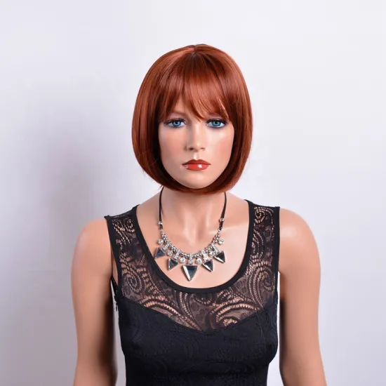 Shaggy short straight reddish brown synthetic wigs for European and American women
